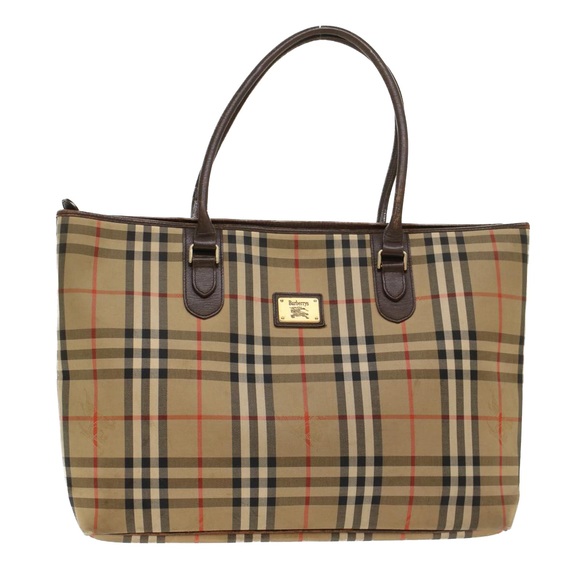 Burberrys Nova Check Tote Bag Canvas Beige Brown Auth 48174 - Picture 1 of 16